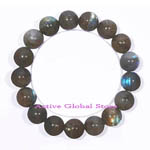 Sold Out 12.5mm Natural Labradorite Dark Moonstone Crystal Quartz Elastic Bracelet Gift, Size L - Spiritual Healing & Match Fashion/ Leisure Garments